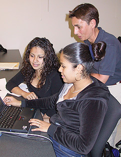 Students Jessica Sanchez and Anna Mejia in workshop session