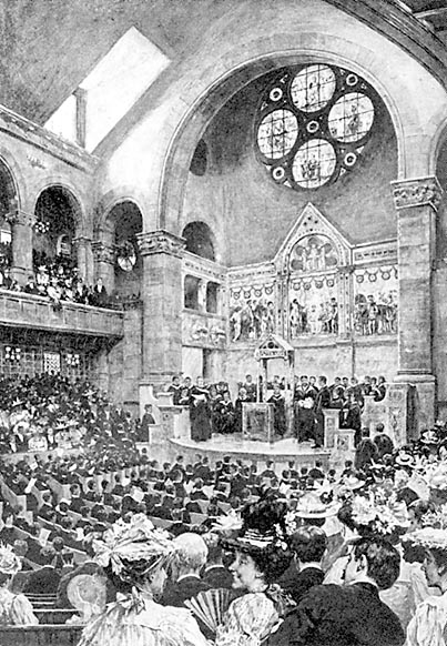 illustration of the crowd assembled in the auditorium