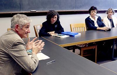 Photo of: prof Theodore Rabb (left) leads a seminar