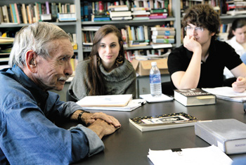 photo of playwright Edward Albee with students
