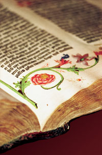 photo of spread in the Gutenberg Bible