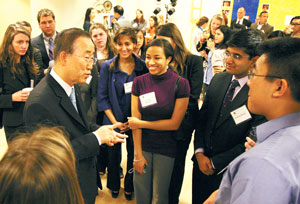 Students from the Woodrow Wilson School of Public and International Affairs with Ban