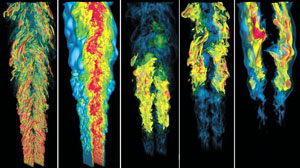 computer simulation of flames produced by a jet of gas