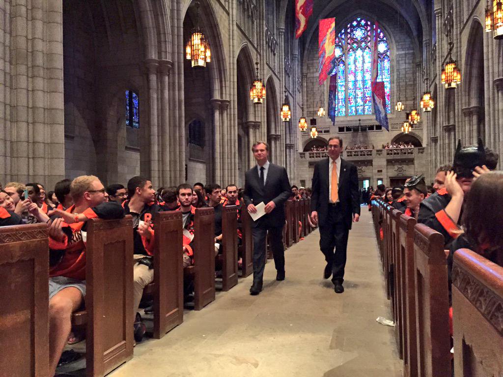 Pres. Eisgruber and Christopher Nolan enter The Chapel for Class Day! #Princeton15 http://t.co/7ZSG1Lo3VH